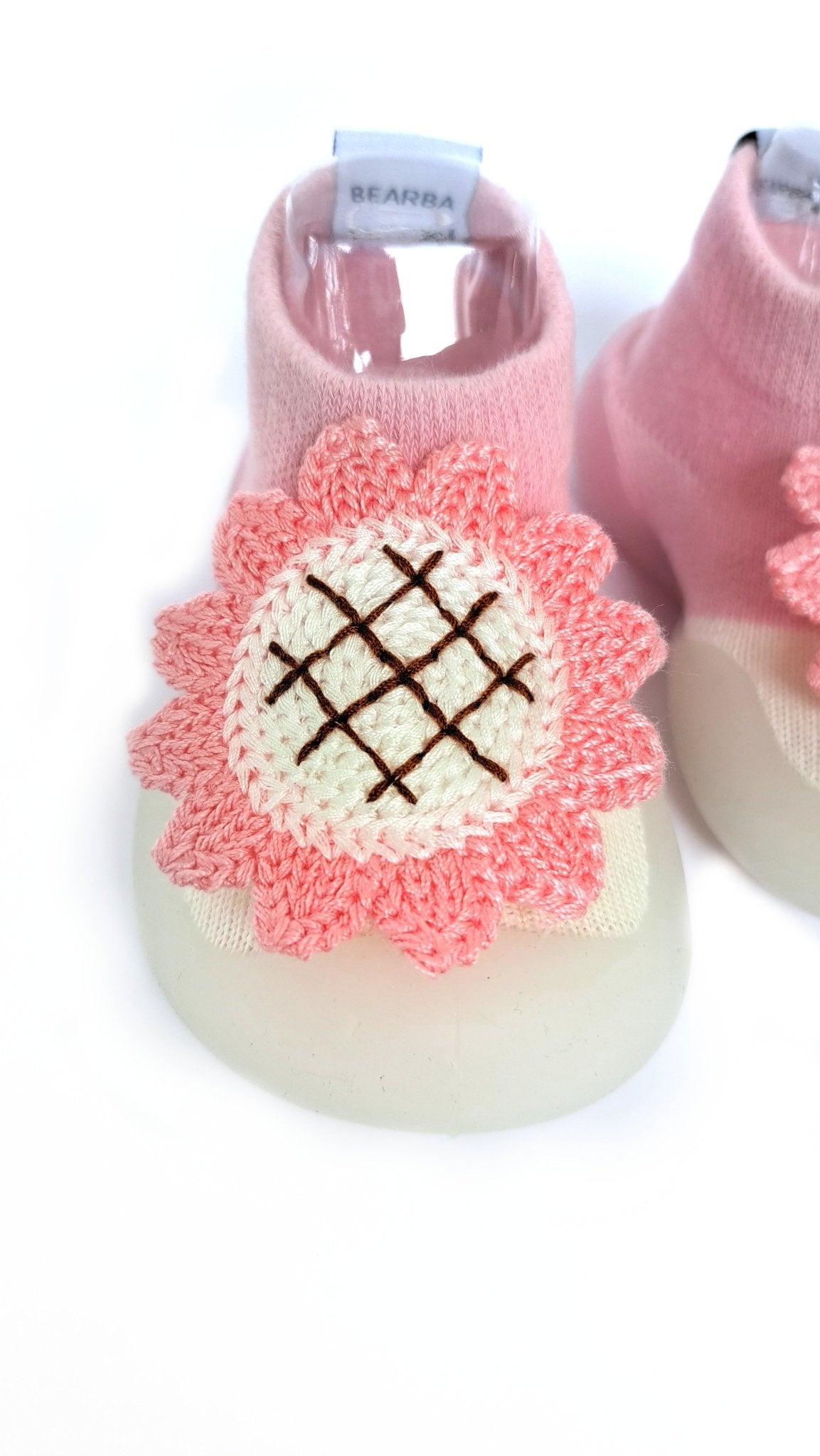 Flower Power by Bearba-Sock Shoes for Babies First Steps- Size XS- Flexible Soles, Machine Washable- Pink - Bearba