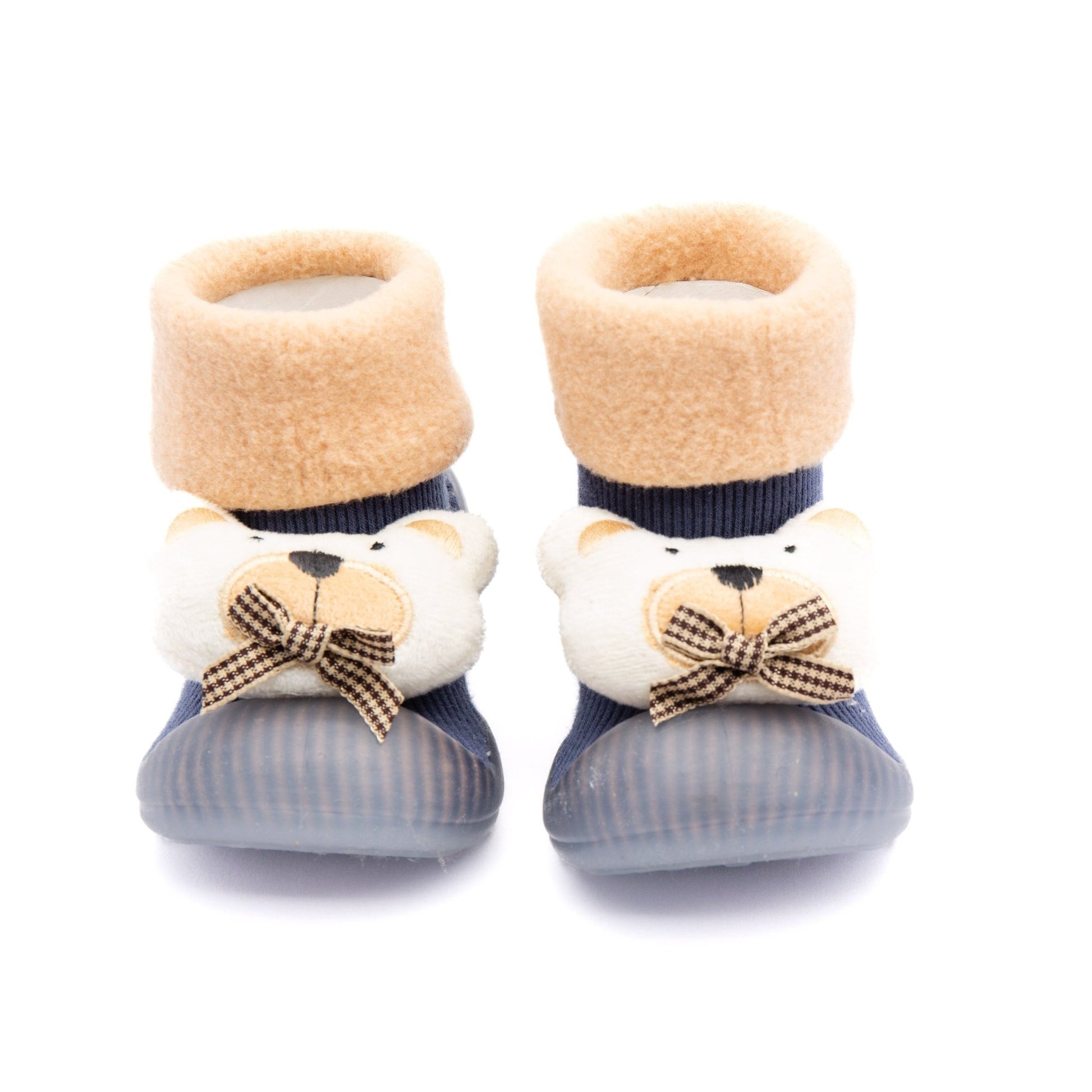 Pop Up Teddy by Bearba- Sock Shoes for Babies & Toddlers Sizes-S,M,L- Flexible Soles, Machine Washable,Warm-Blue - Bearba
